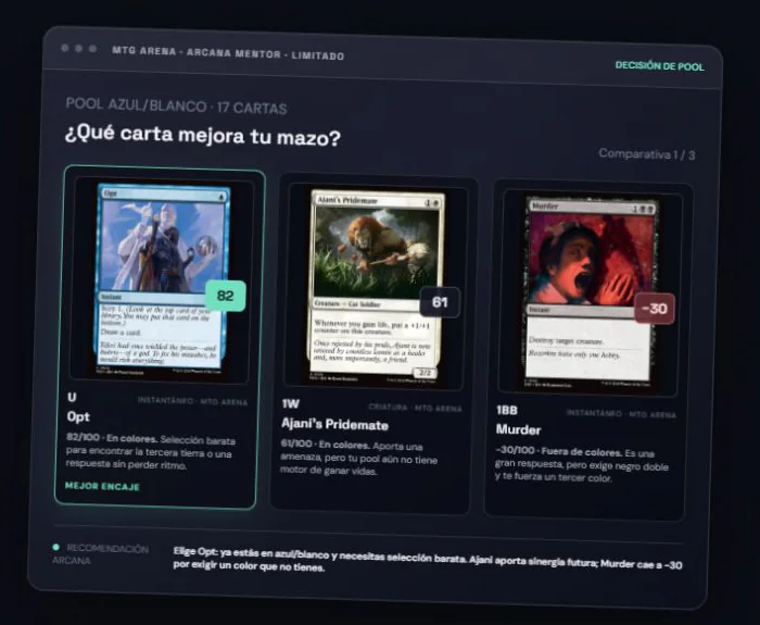 Demo de una recomendación de draft en Arcana Mentor